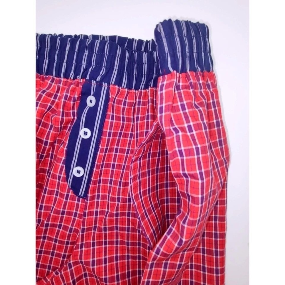 2 Cotton Sleep Shorts Womens XL Pajama Boxer Pockets Red Gingham & Blue Striped - Picture 9 of 11